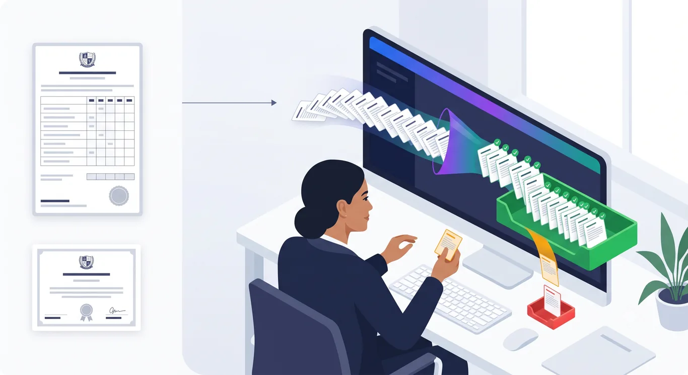 Automated certificate verification dashboard routing only exceptions to a human reviewer