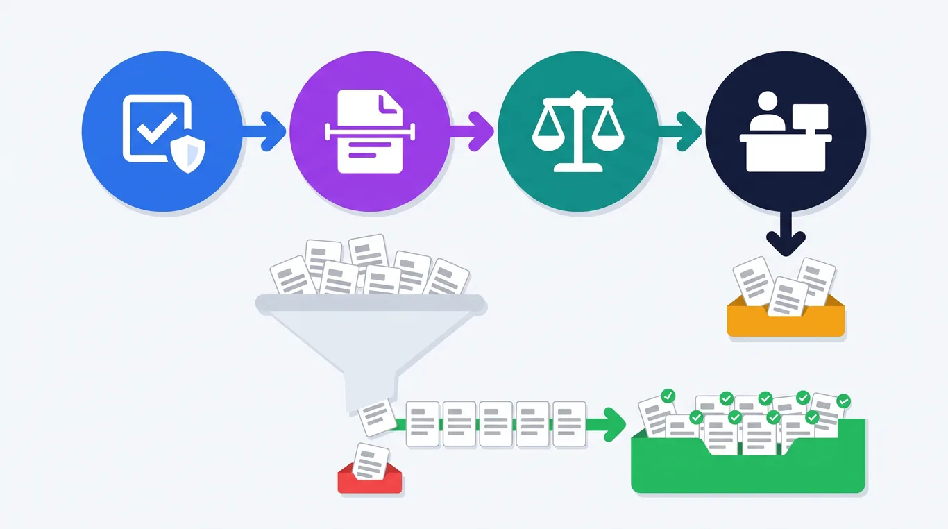 Four-step salary verification workflow: consent, extraction, reconciliation and a review queue for mismatches only